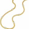 Necklaces | Aurelia Mae 14K Gold Plated Cuban Link Chain Necklace With Baguette Cut Solitaire Cz | 3Mm Gold Curb Link Necklace 14''+2'' Extender