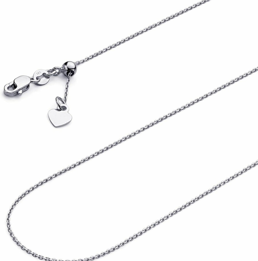 Necklaces | The World Jewelry Center The World Jewelry Center 14K Real Yellow Or White Gold Solid 1Mm Cable Link Length Adjustable Chain Necklace With Lobster Claw Clasp