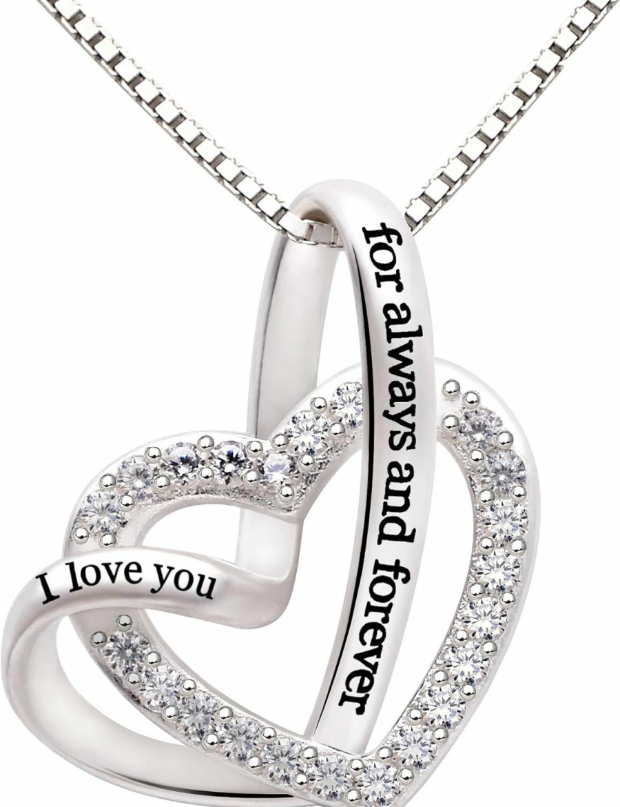 Necklaces | ALOV Alov Jewelry Sterling Silver \"I Love You For Always And Forever\" Love Heart Cubic Zirconia Necklace