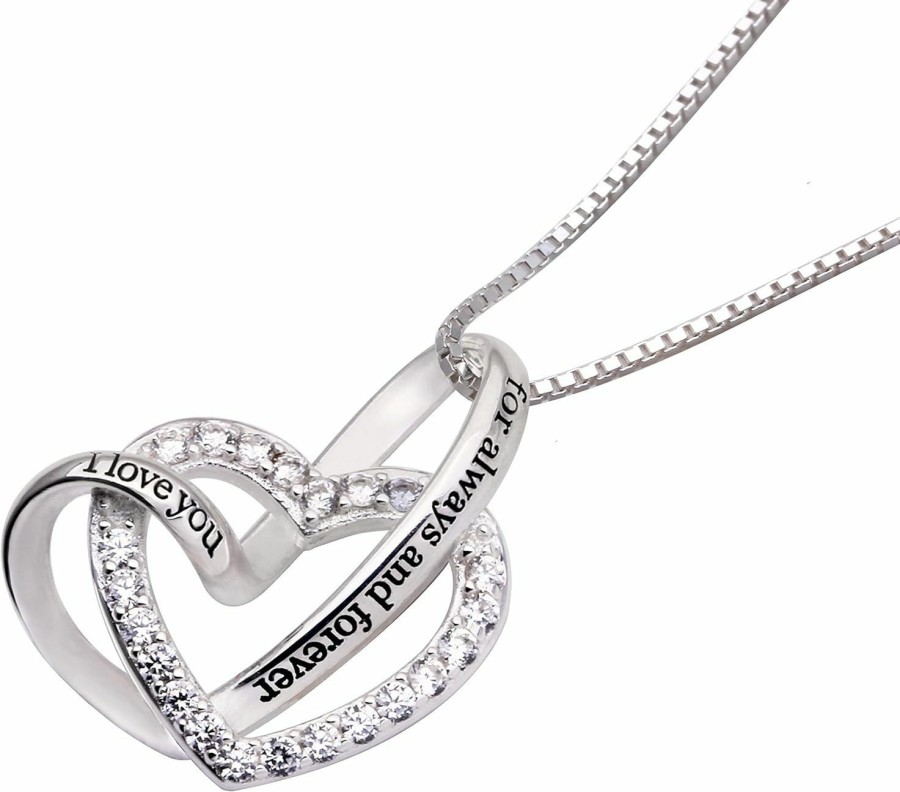 Necklaces | ALOV Alov Jewelry Sterling Silver \"I Love You For Always And Forever\" Love Heart Cubic Zirconia Necklace