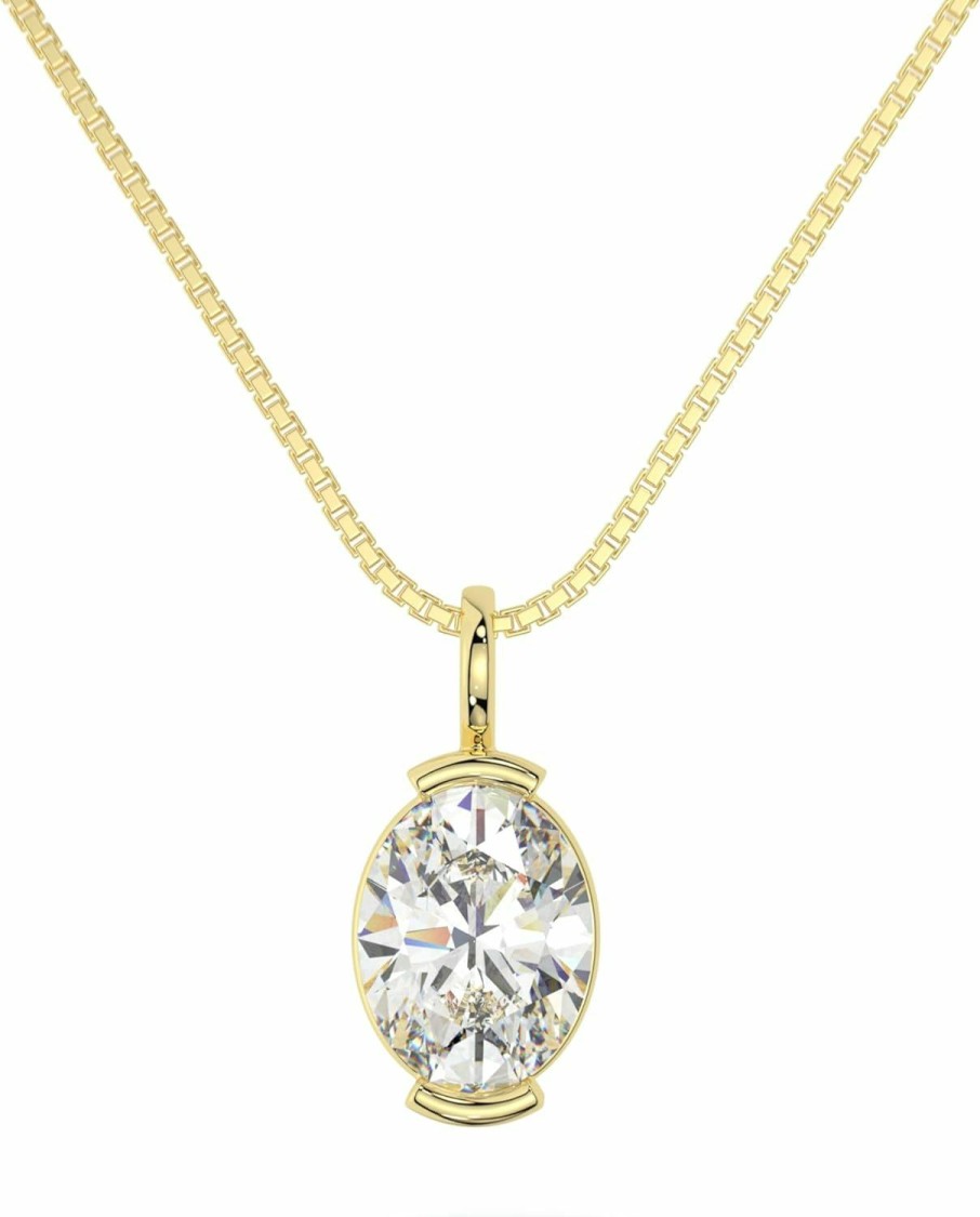 Necklaces | Adora Fine Jewelry 14K Solid White Or Yellow Gold Lab Grown Moissanite Diamond Solitaire Pendant Necklaces | Round, Pear, Heart Shape | Pendant Only Or With Box/Cable Chain | Made In Usa