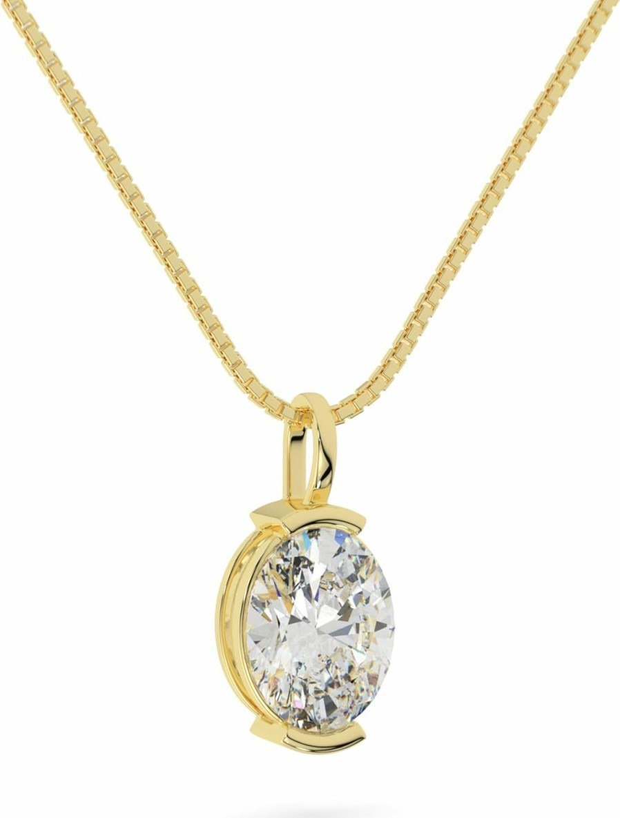 Necklaces | Adora Fine Jewelry 14K Solid White Or Yellow Gold Lab Grown Moissanite Diamond Solitaire Pendant Necklaces | Round, Pear, Heart Shape | Pendant Only Or With Box/Cable Chain | Made In Usa