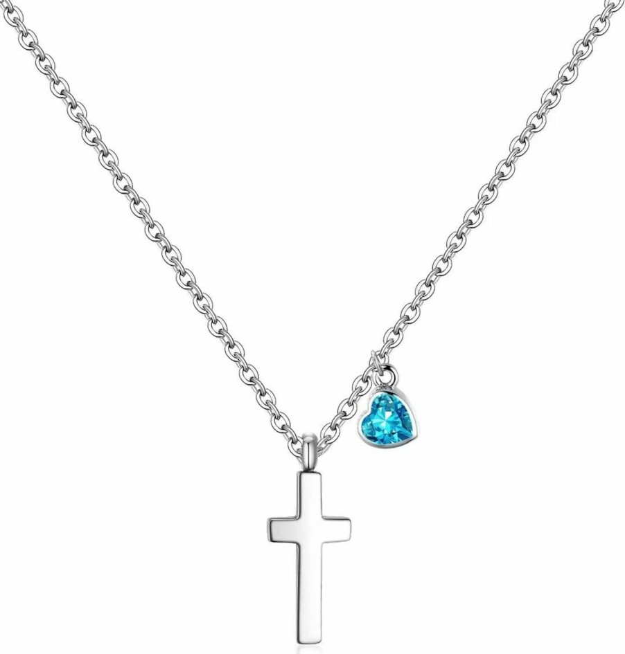 Necklaces | AILAAILA Ailaaila Tiny Cross Necklace For Girls | Heart Initial Necklace | Heart Birthstone Necklace | Letter Stainless Steel Pendant Jewelry First Communion Baptism Gifts Christmas Birthday Gifts For Women