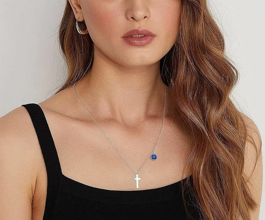 Necklaces | AILAAILA Ailaaila Tiny Cross Necklace For Girls | Heart Initial Necklace | Heart Birthstone Necklace | Letter Stainless Steel Pendant Jewelry First Communion Baptism Gifts Christmas Birthday Gifts For Women