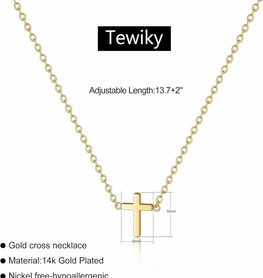 Necklaces | Tewiky Tewiky Dainty Cross Necklace For Women, 14K Gold Plated/Sterling Silver Simple Cross Choker Necklaces Small Cross Pendant Tiny Cute Necklaces For Teen Girls Handmade Aesthetic Gold Jewelry For Women