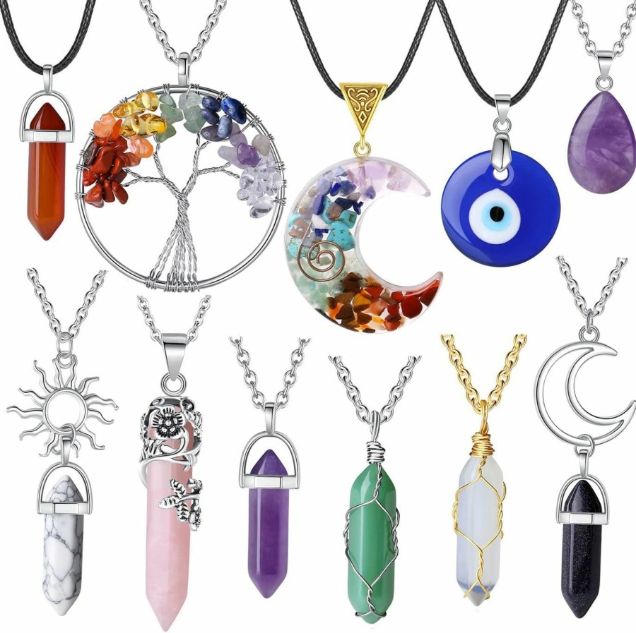 Necklaces | XIANNVXI Xiannvxi Mothers Day Gifts 11Pcs Crystal Necklaces For Women Crystals Evil Eye Necklace Set Boho Jewelry For Women Chakra Hippie Pendant Beach Jewelry Gifts For Women