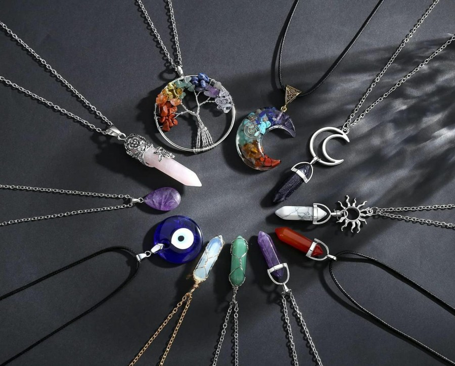 Necklaces | XIANNVXI Xiannvxi Mothers Day Gifts 11Pcs Crystal Necklaces For Women Crystals Evil Eye Necklace Set Boho Jewelry For Women Chakra Hippie Pendant Beach Jewelry Gifts For Women