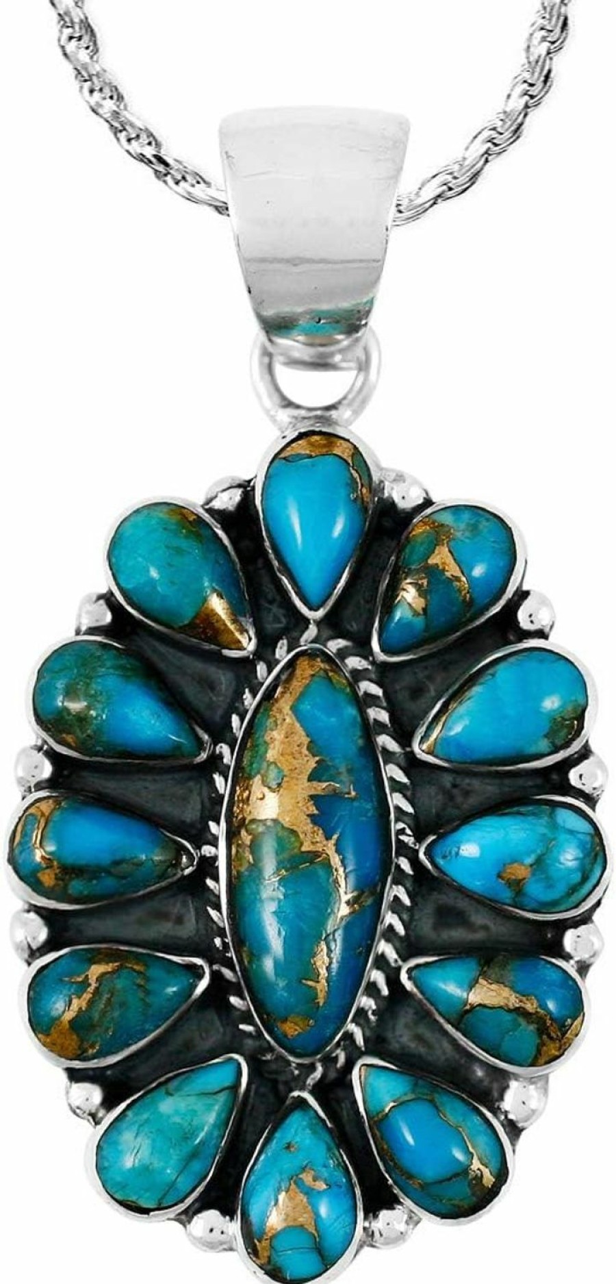 Necklaces | Turquoise Network Turquoise Necklace 925 Sterling Silver & Genuine Turquoise Pendant 20\"