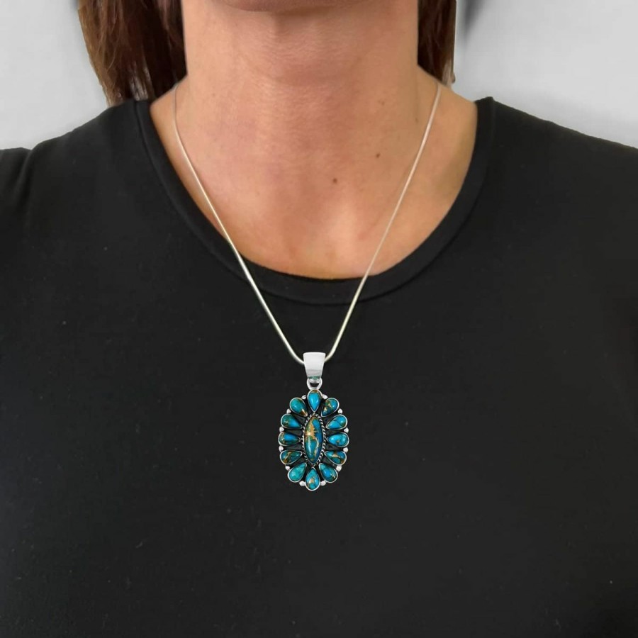 Necklaces | Turquoise Network Turquoise Necklace 925 Sterling Silver & Genuine Turquoise Pendant 20\"