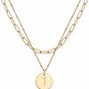 Necklaces | Valloey Rover Valloey Rover Initial Necklaces For Women 14K Gold Plated Dainty Letter Necklce Round Coin Disc Pendant Double Side Engraved A-Z Necklace Personalized Jewelry Gift For Girls