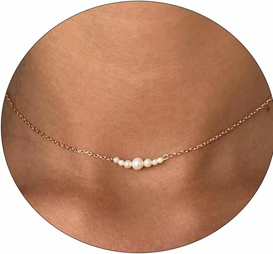 Necklaces | CAROVO Carovo Dainty Pearl Pendant Necklaces For Women 14K Gold Plated Barque Pearl Chain Necklace Delicate Handmade Cultured Pearl Necklace Everyday Jewelry For Gifts