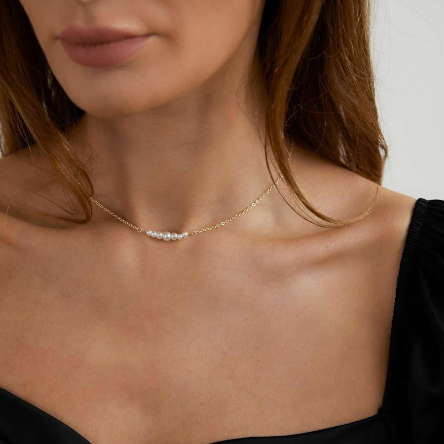 Necklaces | CAROVO Carovo Dainty Pearl Pendant Necklaces For Women 14K Gold Plated Barque Pearl Chain Necklace Delicate Handmade Cultured Pearl Necklace Everyday Jewelry For Gifts