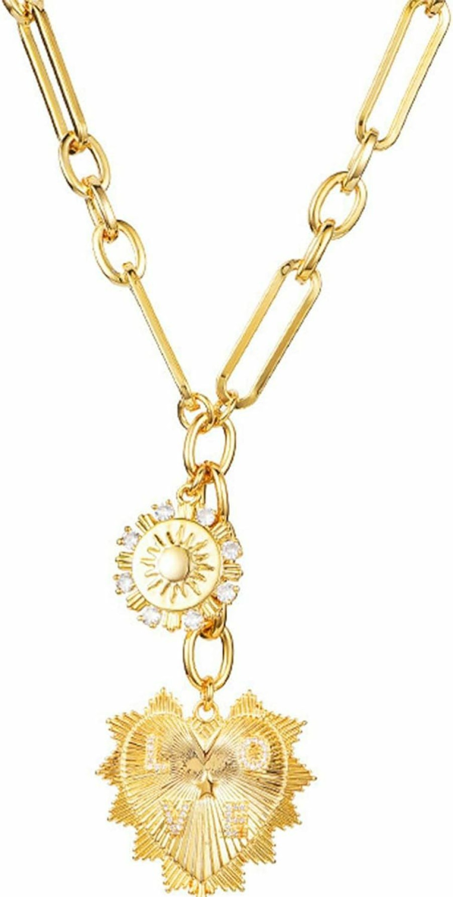 Necklaces | HETICA Hetica Chunky Gold Necklace For Women, Heart Pendants Necklace Sun Flower Necklace Fashion Hip Hop Choker Gift