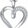 Necklaces | Billie Bijoux Billie Bijoux Silver Love Heart Necklace 925 Sterling Silver Platinum Plated Round Cz Diamond Fine Woman'S Jewelry Gift For Women Girls