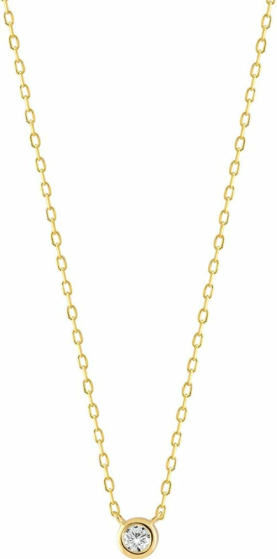 Necklaces | GELIN Diamond Solitaire Necklace | 14K Yellow Gold Necklaces For Women | 14K Solid Gold Bezel Set Pendant Necklace | Dainty Round Cut Diamond Jewelry | Gifts For Christmas, 18\"