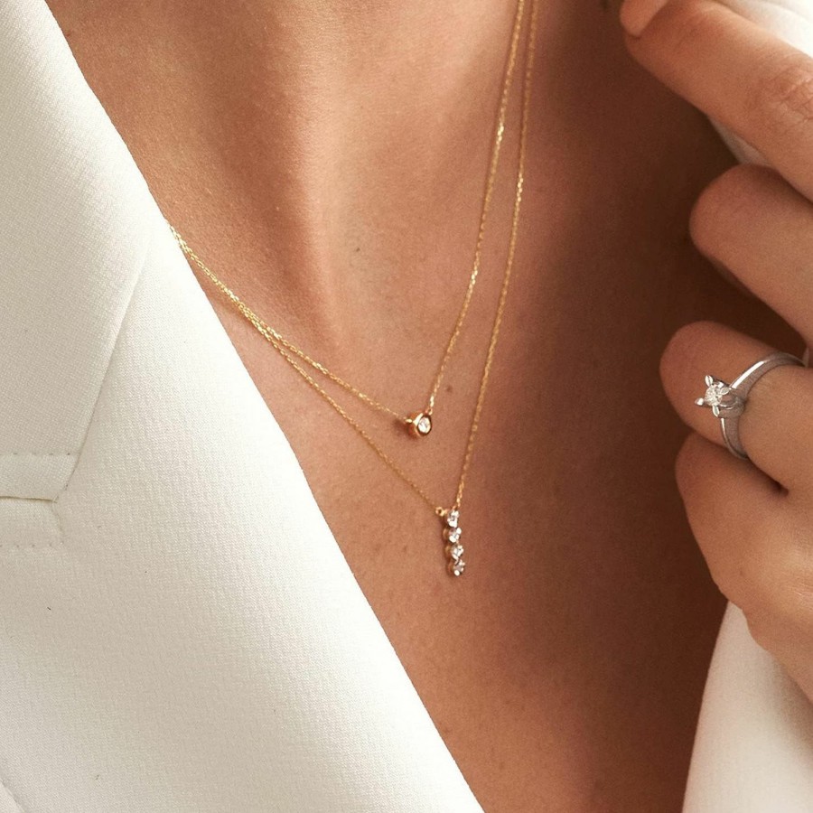 Necklaces | GELIN Diamond Solitaire Necklace | 14K Yellow Gold Necklaces For Women | 14K Solid Gold Bezel Set Pendant Necklace | Dainty Round Cut Diamond Jewelry | Gifts For Christmas, 18\"