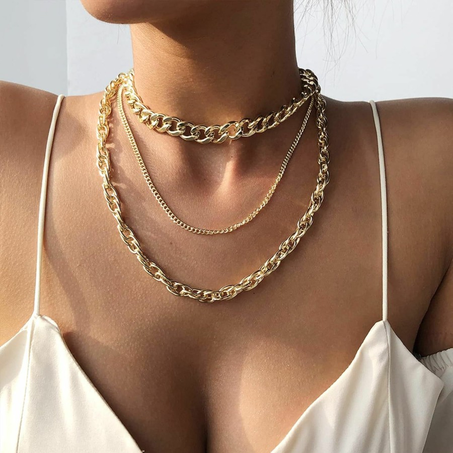 Necklaces | MJartoria Mjartoria Layered Gold Necklace For Women, 14K Gold Plated Trendy Dainty Chain Necklace, Snake Chain Paperclip Chain Adjustable Layering Chain Necklace For Women Girls Gold Jewelry Gifts