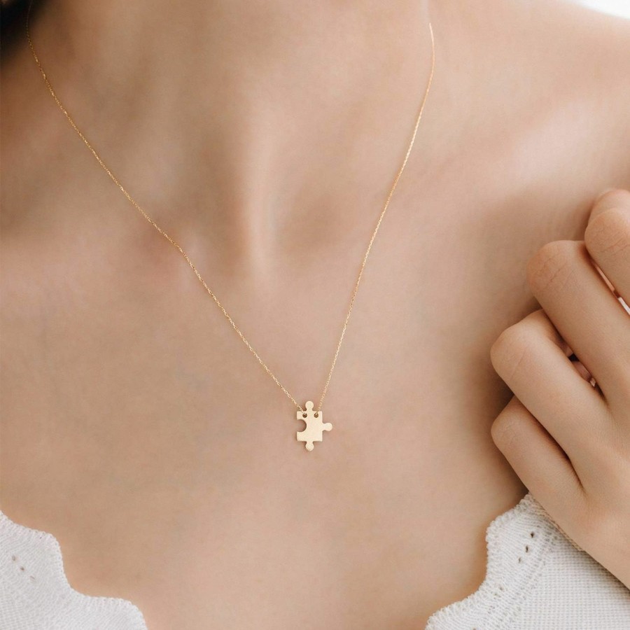 Necklaces | GELIN 14K Real Gold Puzzle Piece Necklace For Women | Dainty Necklaces In 14K Gold | Puzzle Pendant Necklace | Women'S Gold Jewelry | Gifts For Anniversary, 18\"