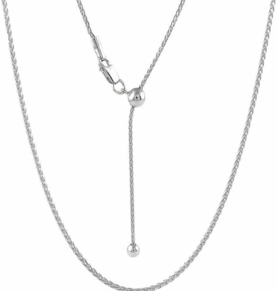 Necklaces | Verona Jewelers 925 Sterling Silver 1.3Mm Adjustable Wheat Chain Necklace, Bolo Necklace, Slider Necklace, Adjustable Fox Tail Spiga Necklace, Extends Up To 24 Inches, Sterling Silver Jewelry