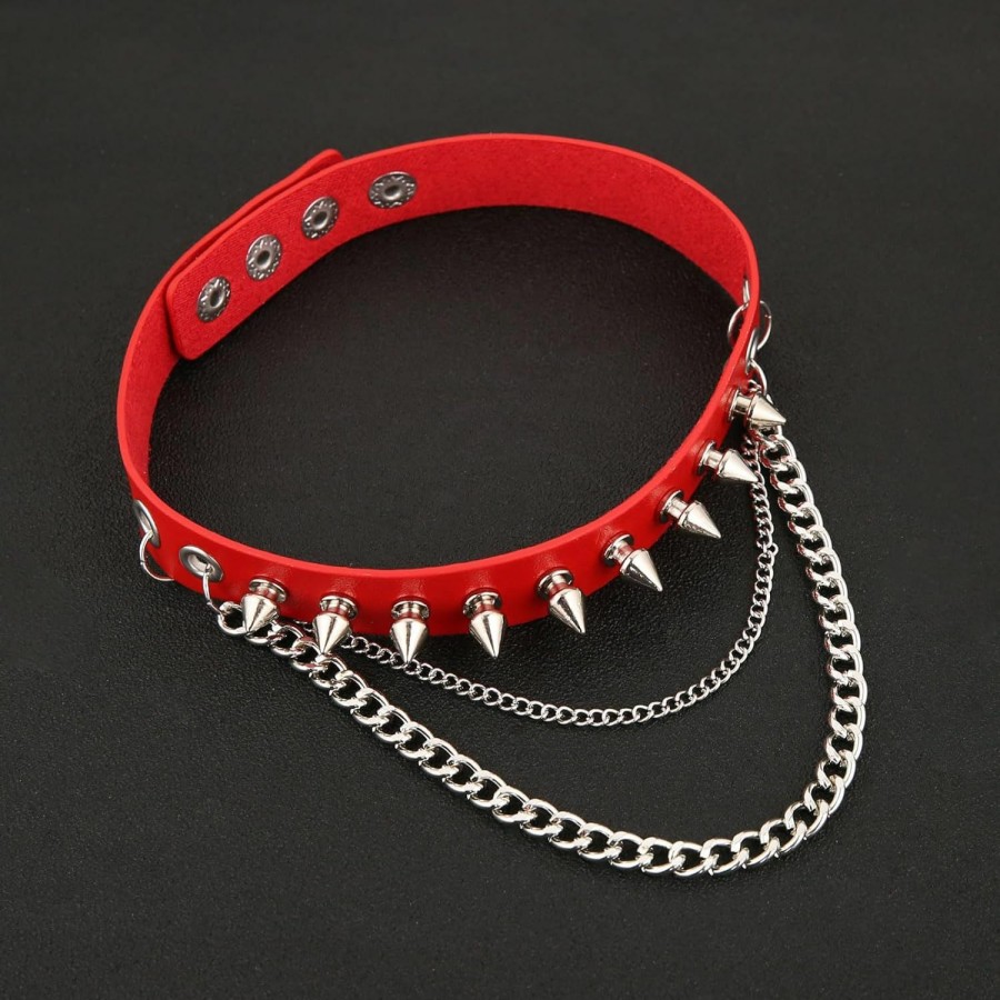 Necklaces | HZMAN Hzman Fashion Women Men Cool Punk Goth Metal Spike Studded Link Leather Collar Choker Necklace