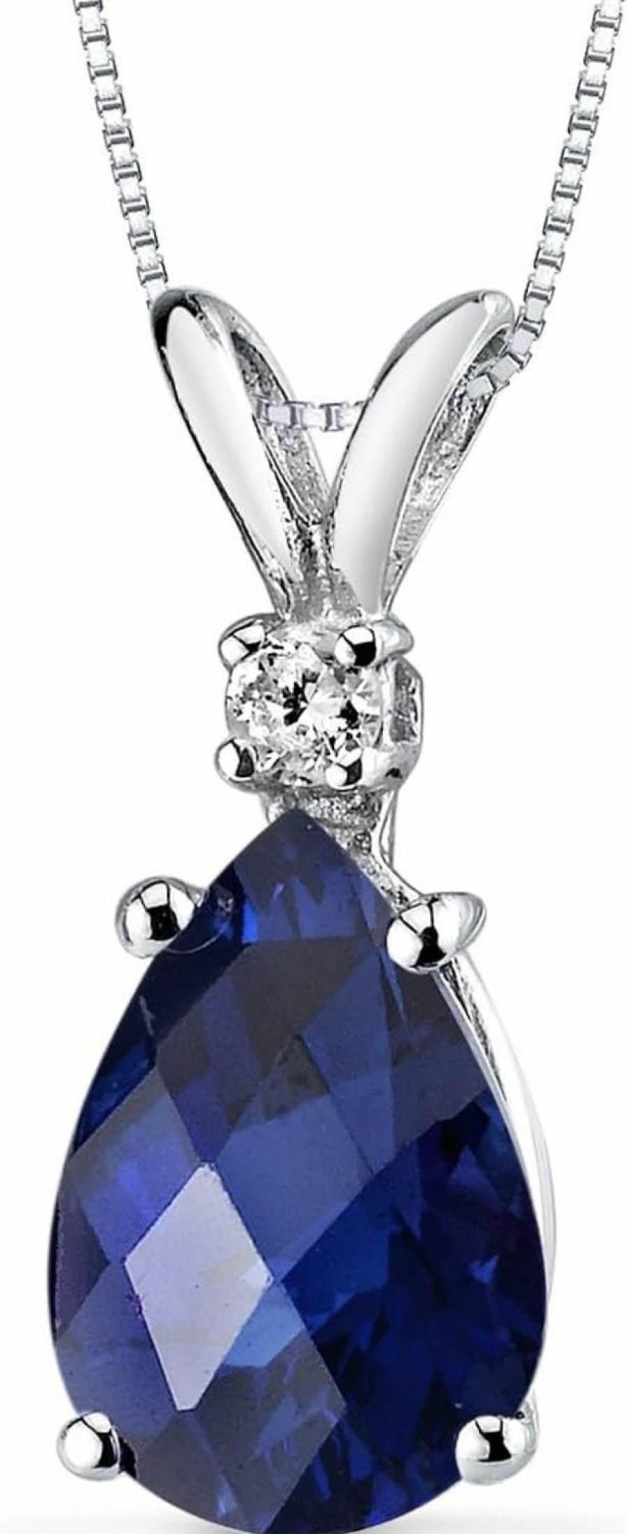 Necklaces | PEORA Peora Solid 14K White Gold Created Blue Sapphire With Genuine Diamond Pendant For Women, Elegant Teardrop Solitaire, 2.45 Carats Pear Shape 10X7Mm