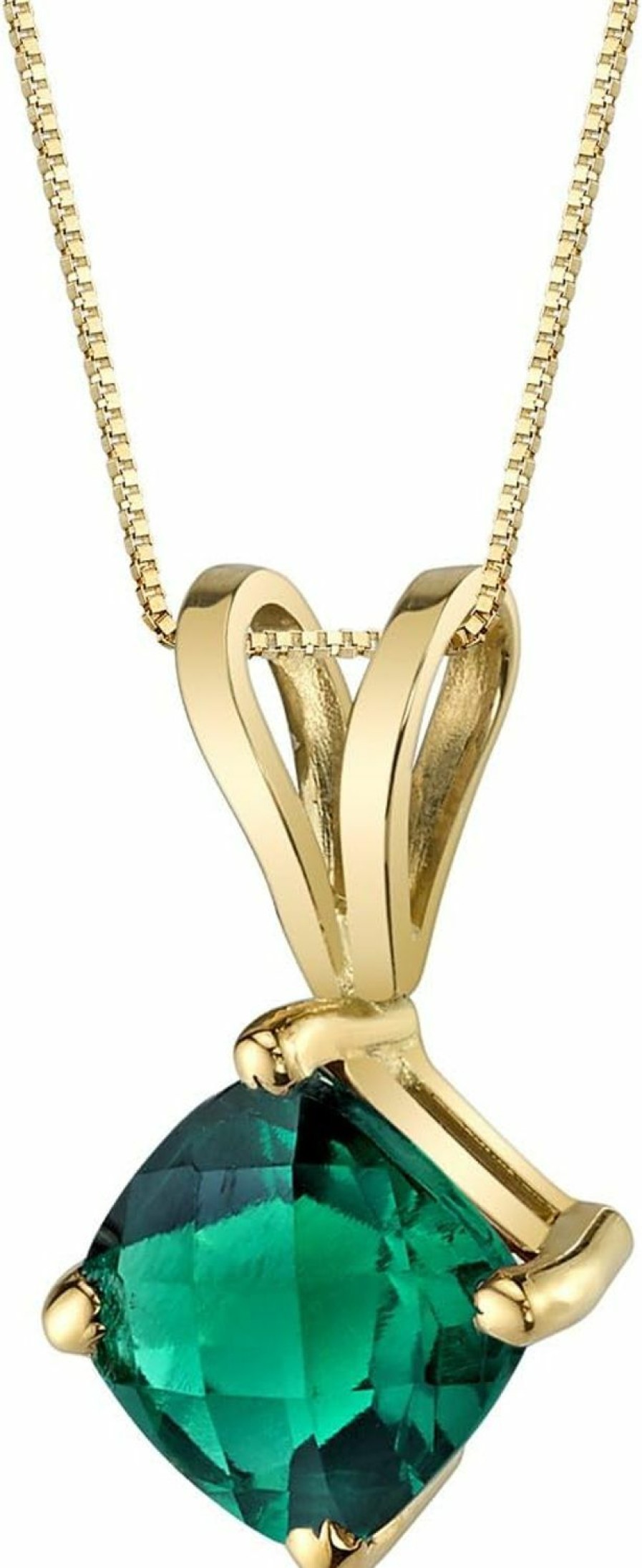 Necklaces | PEORA Peora 14K Yellow Gold Created Emerald Pendant For Women, Classic Solitaire, 0.75 Carat, Cushion Cut, 6Mm, Aaa Grade