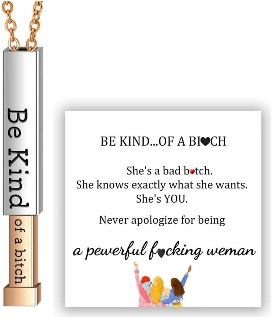 Necklaces | Bopiu Be Kind...Of A Bi*Ch - Hidden Message Necklace,Be Kind Of A Bitch - 3D Engraving Vertical Bar Necklace,Stainless Steel Encouragement Mantra Pendant Necklace For Women