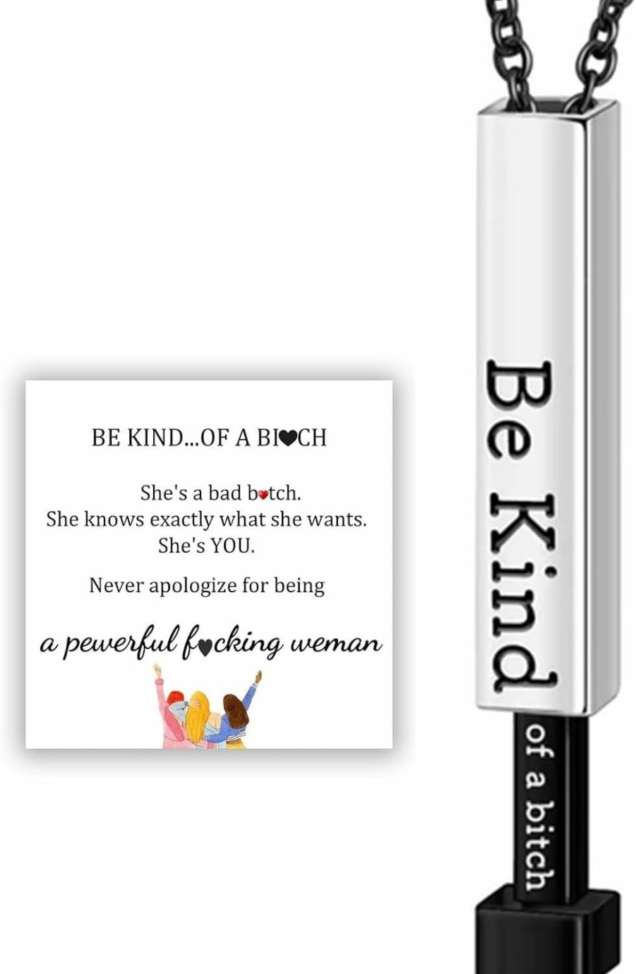 Necklaces | Bopiu Be Kind...Of A Bi*Ch - Hidden Message Necklace,Be Kind Of A Bitch - 3D Engraving Vertical Bar Necklace,Stainless Steel Encouragement Mantra Pendant Necklace For Women