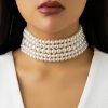 Necklaces | Octwine Octwine Boho Round Imitation Pearl Choker Necklace Multi Strands Vintage Choker Bridal Wedding Crystal Jewelry For Women And Girls