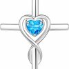 Necklaces | FANCIME Fancime Sterling Silver Birthstone Cross Necklace For Women Birthstone Necklace Heart Infinity Cross Pendant Necklace Fine Jewelry Christmas Valentines Day Gifts Birthday Holiday Gifts For Her, 16\"+2\" Inches