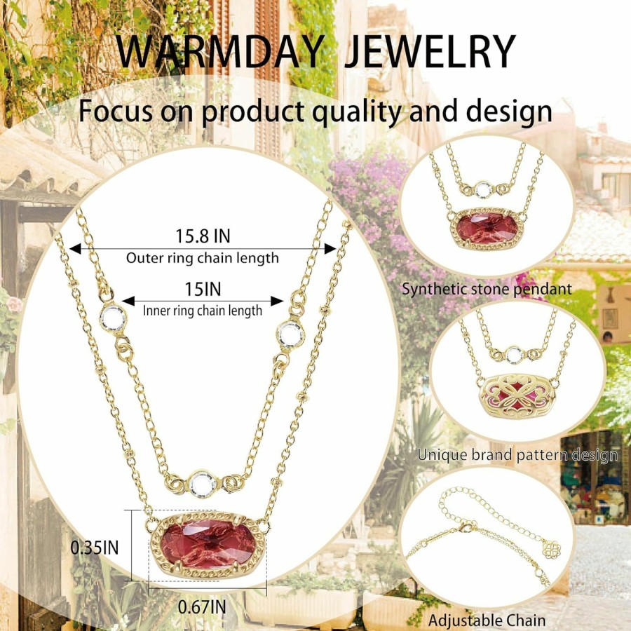 Necklaces | WARMDAY Warmday 14K Gold-Plated Multilayer Necklaces For Women Crystal Double Chain Synthetic Gemstone Pendant Fashion Jewelry Adjustable Tail Chain Length