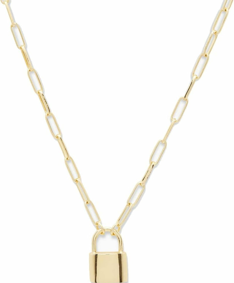 Necklaces | gorjana Gorjana Women'S Kara Padlock Charm Necklace, Paperclip Link Chain, 18K Gold Plated