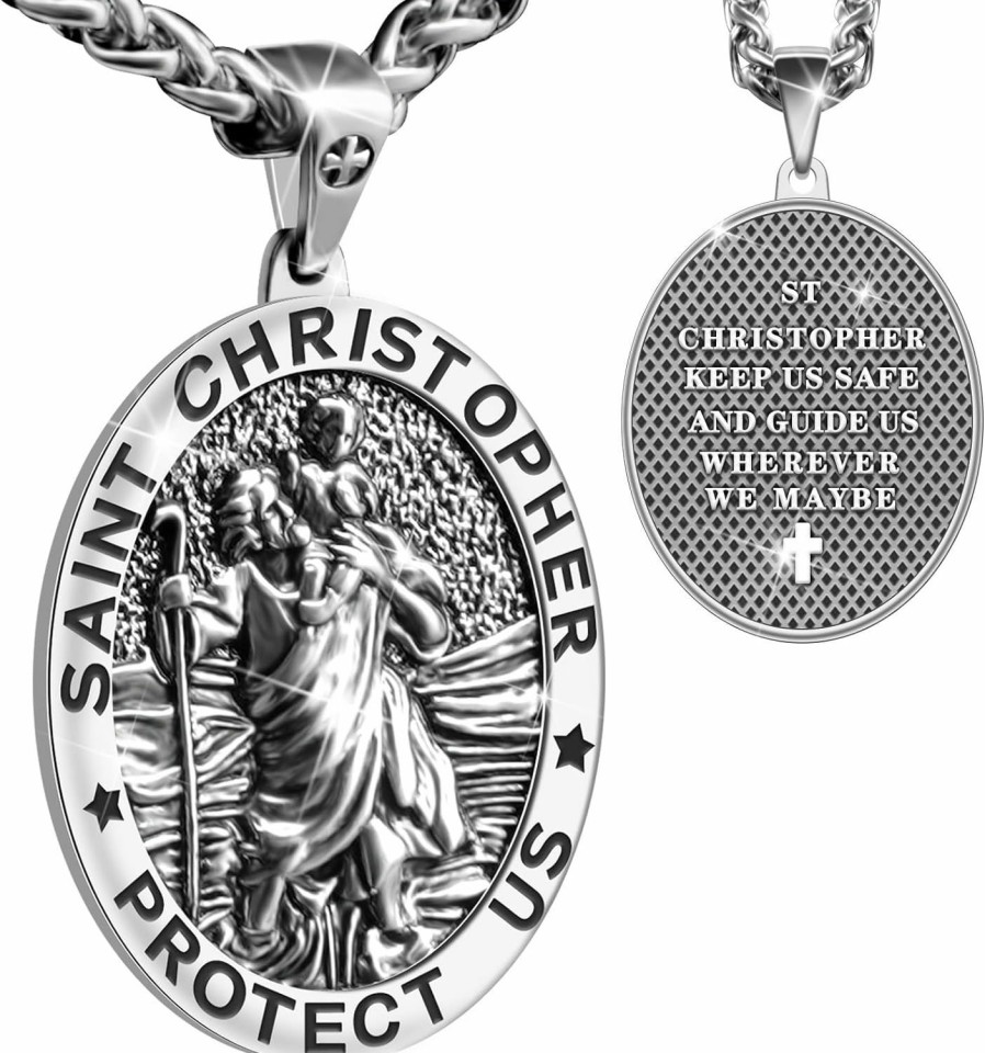 Necklaces | Anwlki Anwlki Saint Christopher Necklace St Christopher Medal Bless Safety Religious Pendant Gift For Men, Women, Family, Parent, Friend