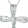 Necklaces | FANCIME Fancime Cross Necklace For Women 925 Solid Sterling Silver Cubic Zirconia Twisted Cross Infinity Loop Princess Pendant Necklace Faithful For Women Girls, 18\" Extender