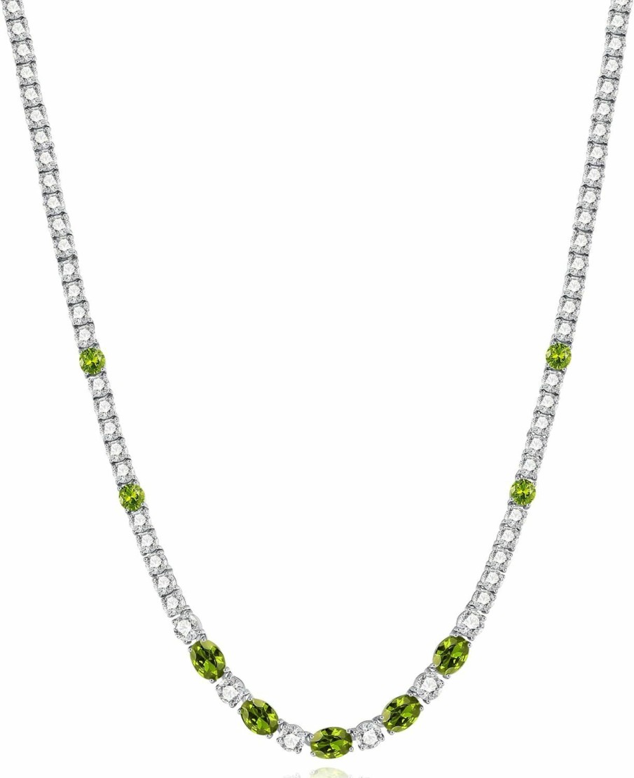 Necklaces | FANCIME Fancime Sterling Silver Tennis Necklace Birthstone Necklace With 4Mm Cubic Zirconia 6 * 8Mm Oval Gemstone Luxury Diamond Necklace Fine Jewelry For Women 18\"