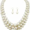 Necklaces | Fashion 21 Women'S Simulated Faux Three Multi-Strand Pearl Statement Necklace And Earrings Set