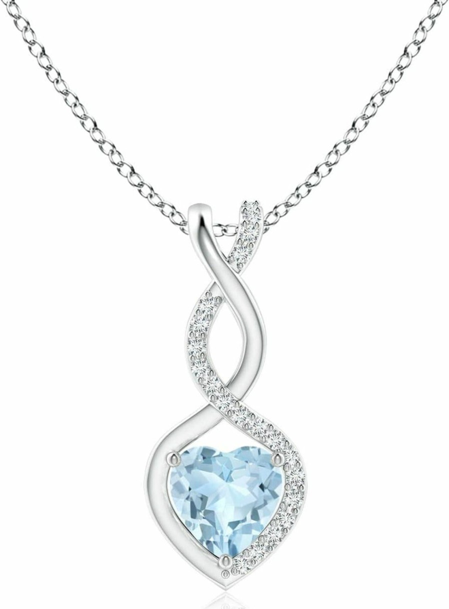 Necklaces | Angara Angara Natural Aquamarine Infinity Heart Pendant Necklace For Women, Girls With Diamonds In 925 Sterling Silver/14K Solid Gold/Platinum 950 | March Birthstone Jewelry Gift For Her