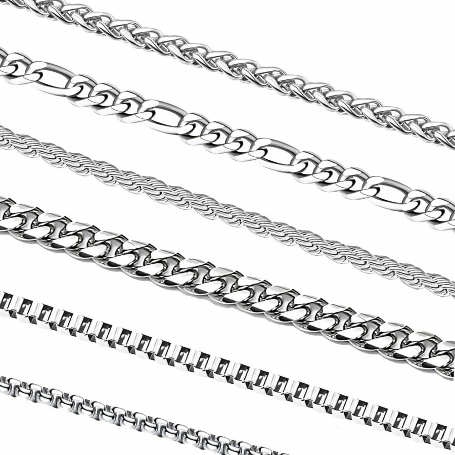 Necklaces | OLARCU Olarcu 6 Pcs Silver Chains, Stainless Steel Cuban Link/Rope/Box/Figaro/Square Rolo/Wheat Chain Necklace Jewelry Set For Men Women