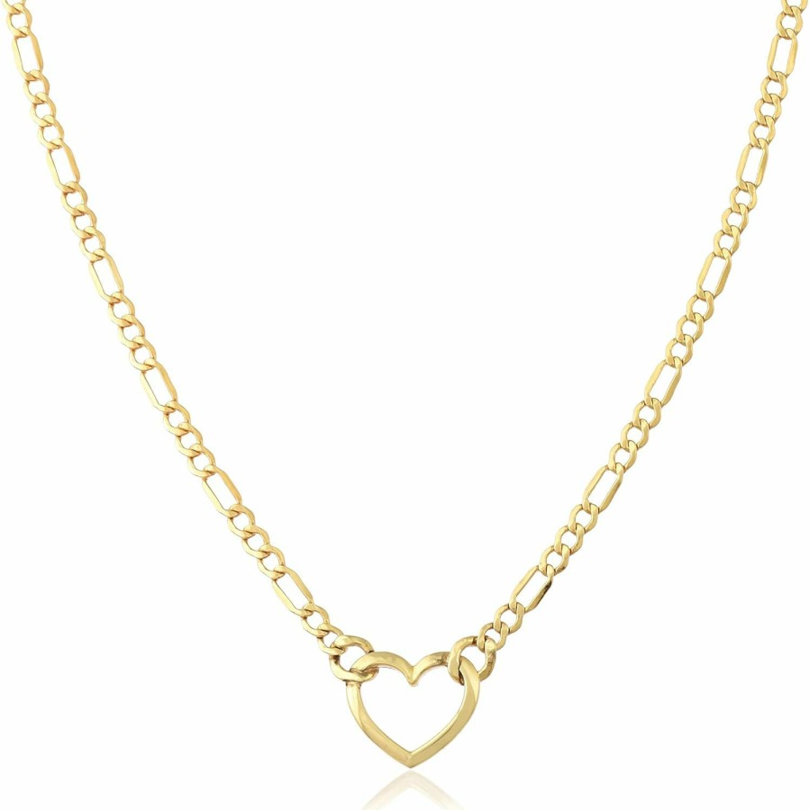 Necklaces | Jewelry Atelier Jewelry Atelier Gold Filled Figaro Heart Necklaces 14K Yellow Gold Filled Heart Pendant With Solid Figaro Chain For Women With Different Sizes (2.7Mm, 4.5Mm)