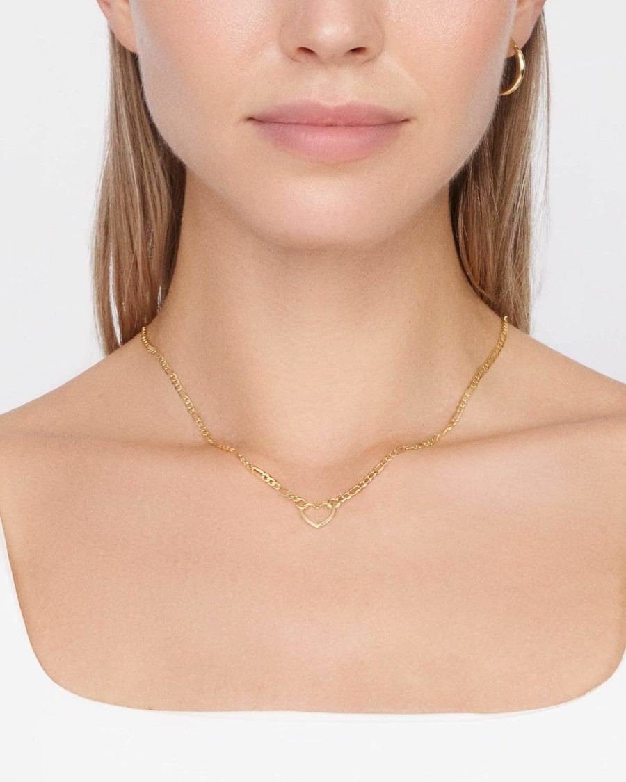 Necklaces | Jewelry Atelier Jewelry Atelier Gold Filled Figaro Heart Necklaces 14K Yellow Gold Filled Heart Pendant With Solid Figaro Chain For Women With Different Sizes (2.7Mm, 4.5Mm)