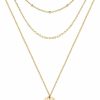 Necklaces | Estendly Estendly Dainty Gold Layered Bar Neckalce Moon Pendant Lariat Y Necklace 14K Gold Simple Necklace For Women