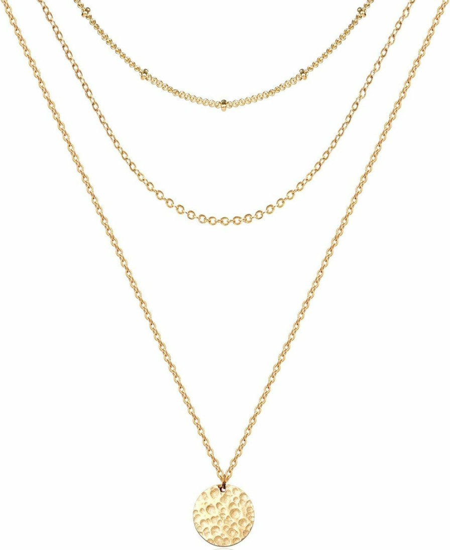 Necklaces | Estendly Estendly Dainty Gold Layered Bar Neckalce Moon Pendant Lariat Y Necklace 14K Gold Simple Necklace For Women