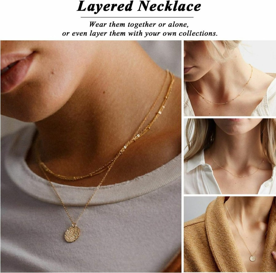 Necklaces | Estendly Estendly Dainty Gold Layered Bar Neckalce Moon Pendant Lariat Y Necklace 14K Gold Simple Necklace For Women