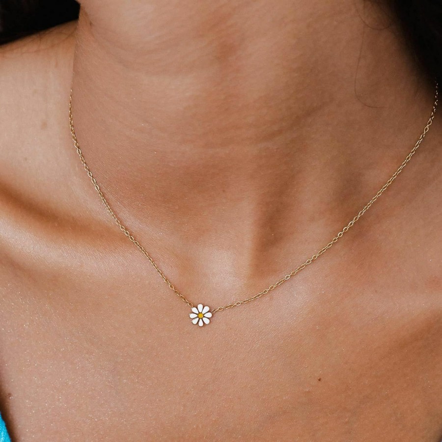 Necklaces | HEY HARPER THE ORIGINAL WATERPROOF JEWELRY BRAND Hey Harper Maravilla Daisy Necklace For Women - Gold Waterproof Stainless Steel 14K Golden - Small Dainty Charm Flower Necklace - For Everyday Wear