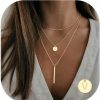 Necklaces | Vjoypro Gold Initial Layered Necklaces For Women, 14K Gold Plated Coin Letter Necklace Skinny Bar Stacking Necklace Coin Necklace Layer Necklace Multi Bar Layering Gold Choker Necklaces Jewelry For Women