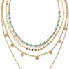 Necklaces | MAQVQLU Maqvqlu Gold Layered Necklace For Women Summer Boho Layered Stacked Pendant Necklace Country Concert Necklace Turquoise Coin Long Necklace For Girls