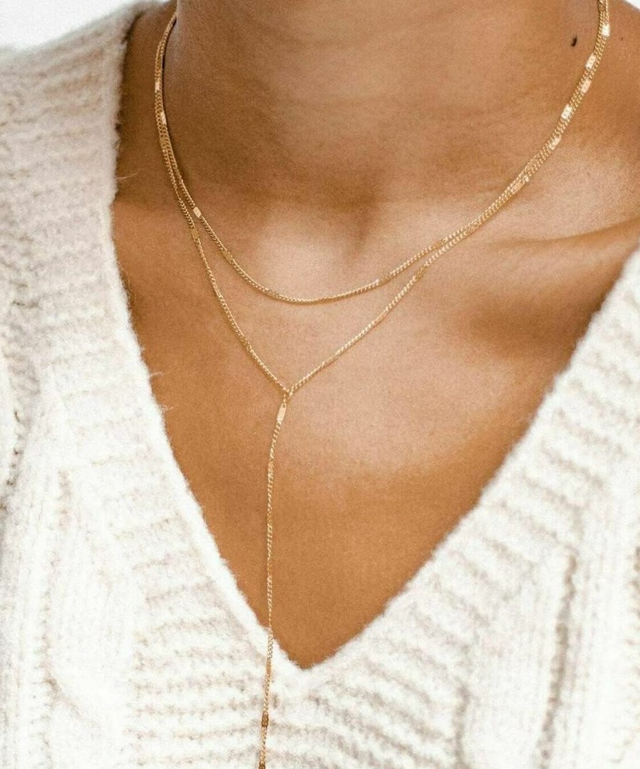 Necklaces | CHESKY Chesky Lariat Dainty Gold Necklace For Women, Trendy Y Beaded Necklace 14K Gold Plated/Silver Layered Bead Chain Drop Necklaces Simple Handmade Bar Cz Y-Shaped Pendant Necklace Jewelry Gift Wedding