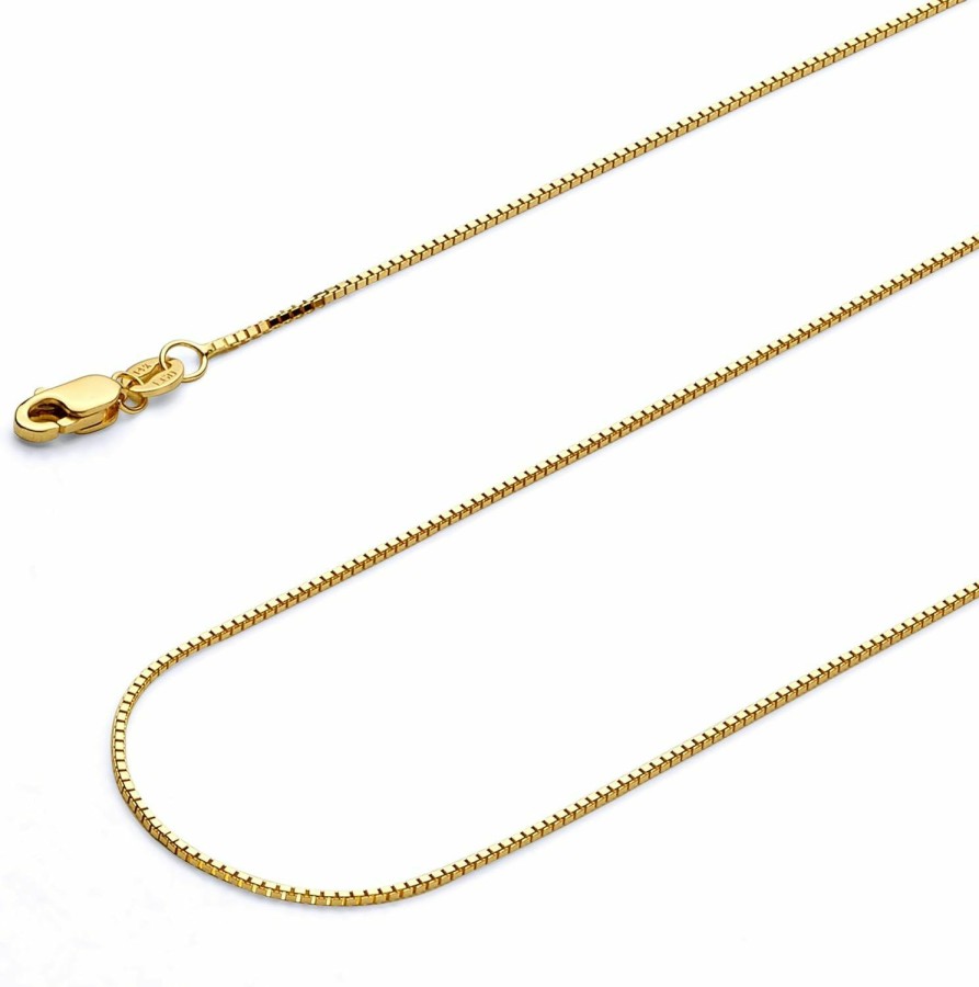 Necklaces | The World Jewelry Center The World Jewelry Center 14K Real Yellow Or White Or Rose/Pink Gold Solid 0.9Mm Box Link Chain Necklace With Lobster Claw Clasp