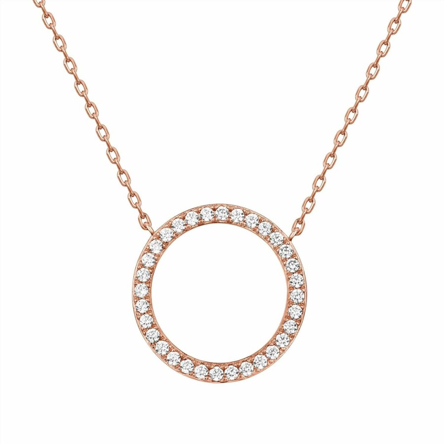 Necklaces | PAVOI Pavoi 14K Gold Plated Circle Cz Solitaire Necklace | Elegant Bezel Pendant | Dainty Cubic Zirconia Halo Choker Necklaces For Women