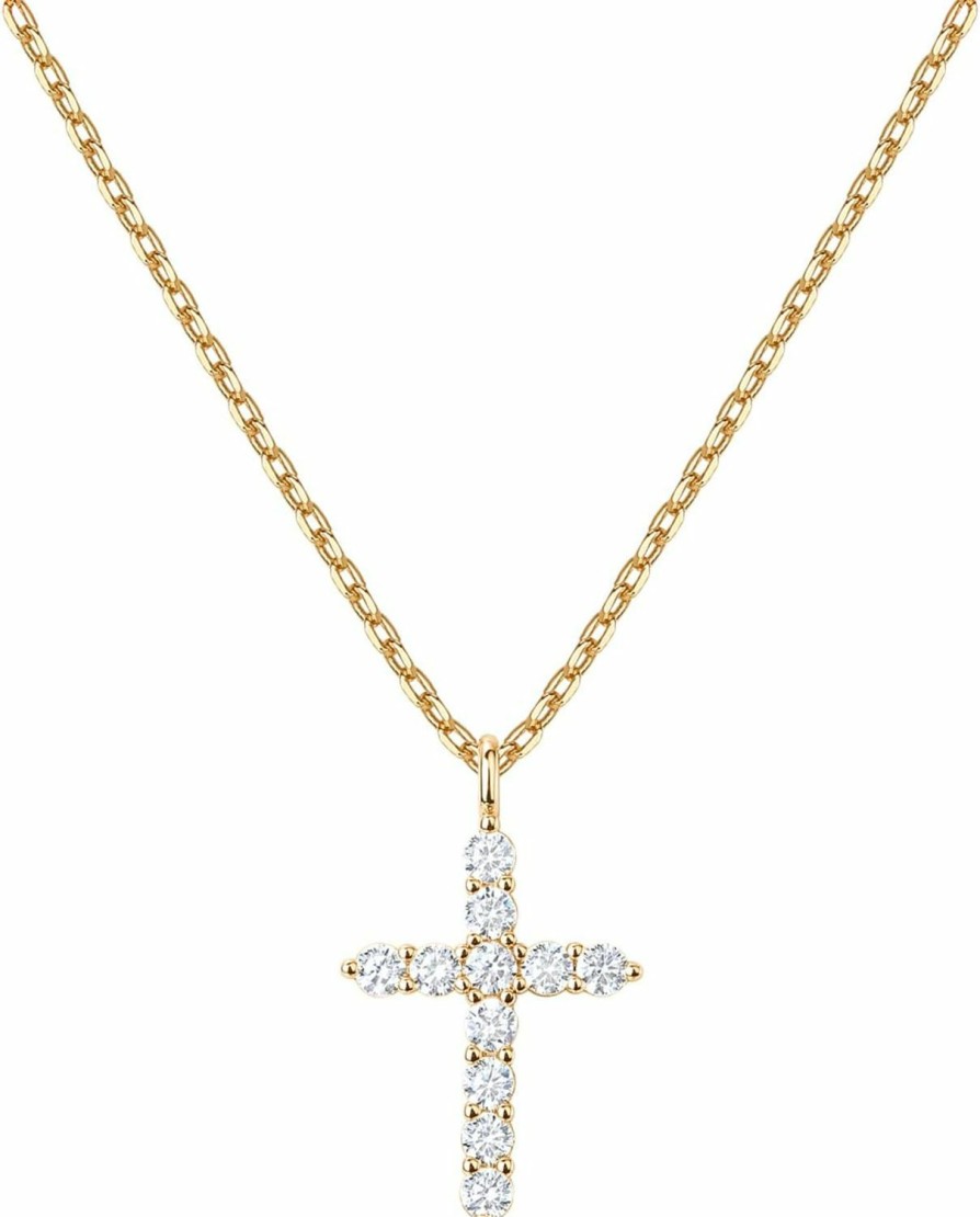 Necklaces | PAVOI Pavoi 14K Gold Plated Cubic Zirconia Cross Necklace For Women | Cross Faith Pendant Necklaces